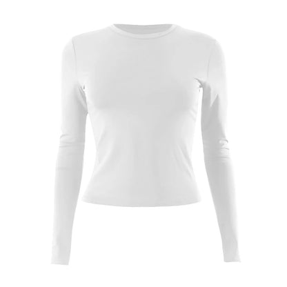 Cotton O Neck Long Sleeve Sexy Cropped Tops