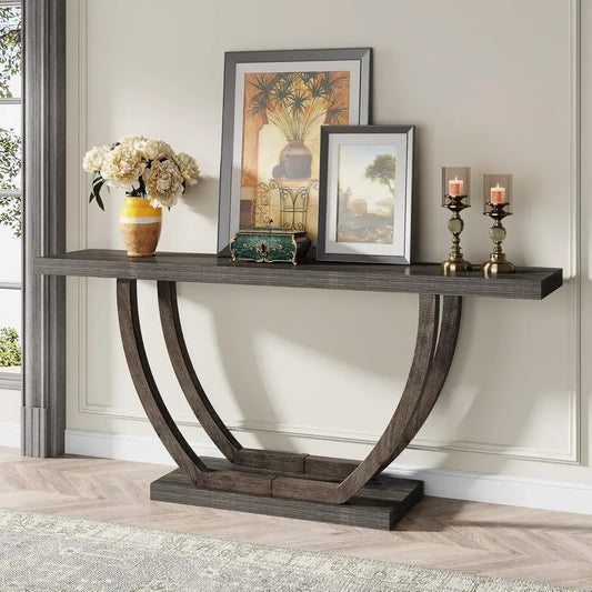 63-Inch Skinny Console Table with Geometric Base