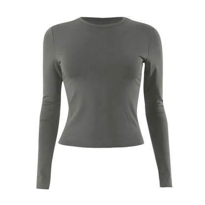 Cotton O Neck Long Sleeve Sexy Cropped Tops