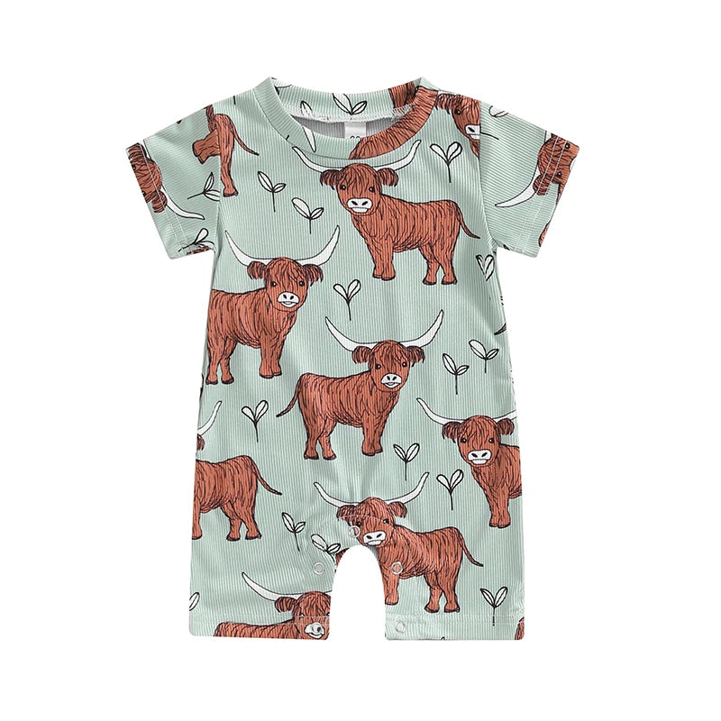 3-18M Boys Western Jumpsuit, Short Sleeve Crew Neck