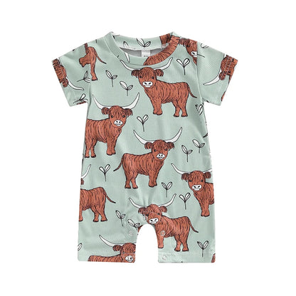 3-18M Boys Western Jumpsuit, Short Sleeve Crew Neck