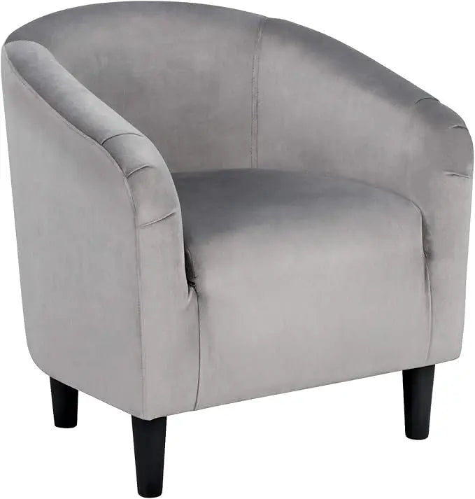 Velvet Upholstered Barrel Chair with Armrest and Low Back
