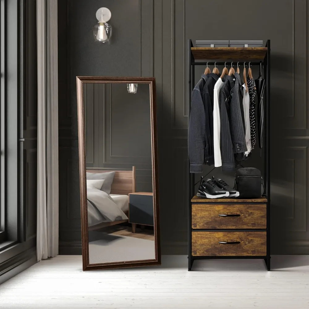 Clothing Rack with Drawers, Wood Top, Steel Frame, & Fabric Drawers