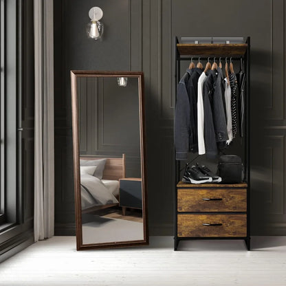 Clothing Rack with Drawers, Wood Top, Steel Frame, & Fabric Drawers