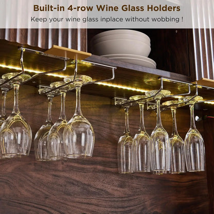 72" Modern Wine & Coffee Bar Cabinet w/ LED 10-Tier Shelf