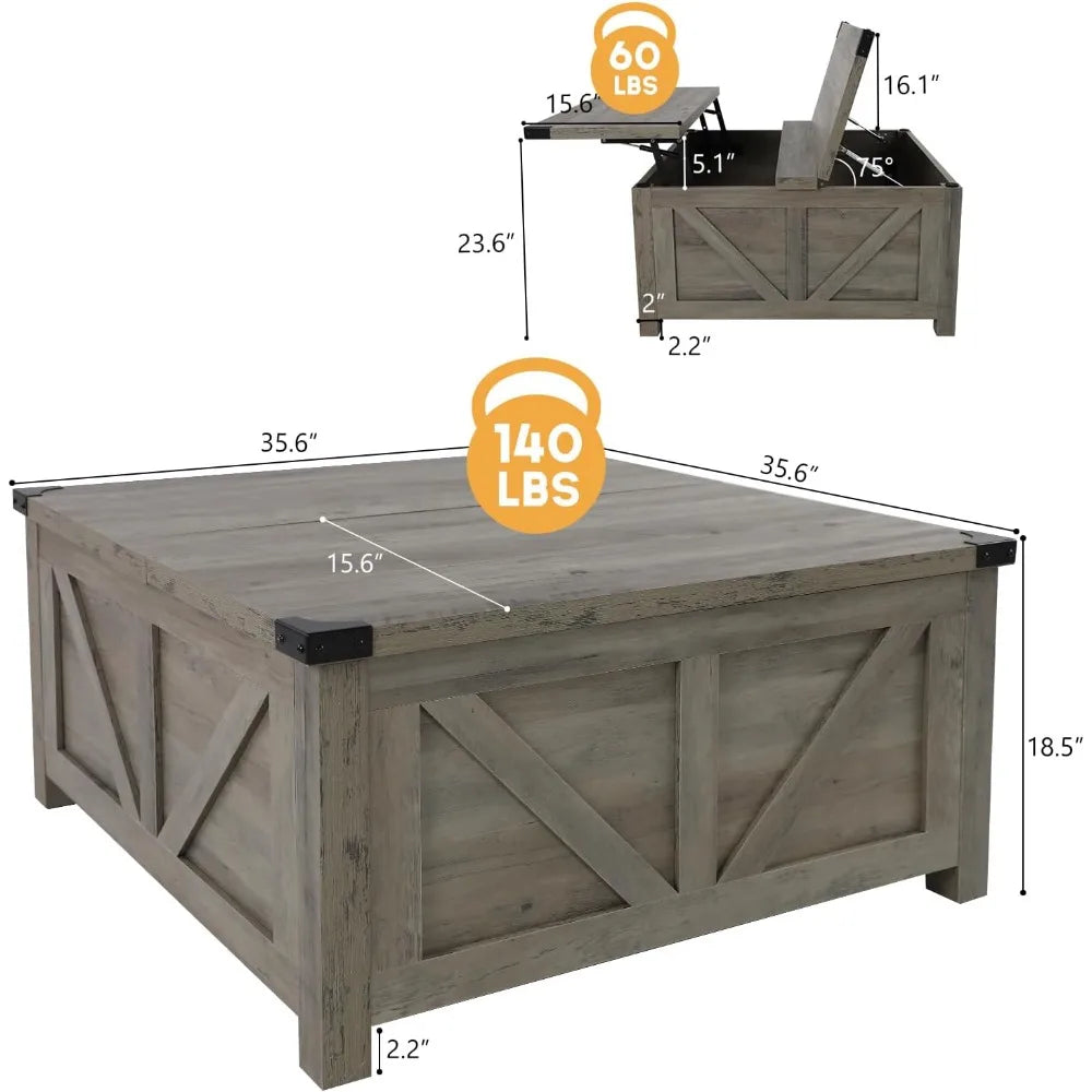 Farmhouse Lift-Top Coffee Table w/ Storage & USB Charging Station