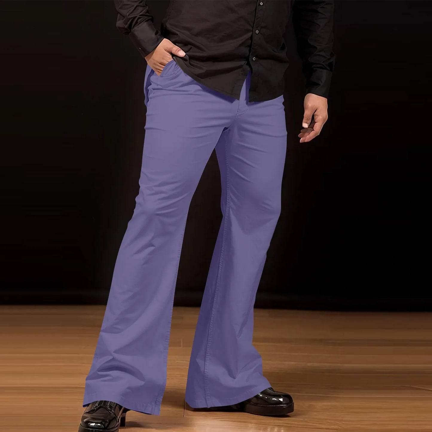 Men's Flare Pants, Solid Color, Daily Simple Classic Trousers, Mopping Bottoms, Disco Flared
