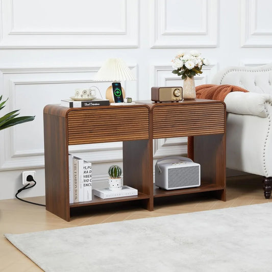 Set of 2, Nightstands  with Charging Station, Drawer Storage