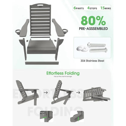 Set of 2 All-Weather Adirondack Chairs with Cup Holder