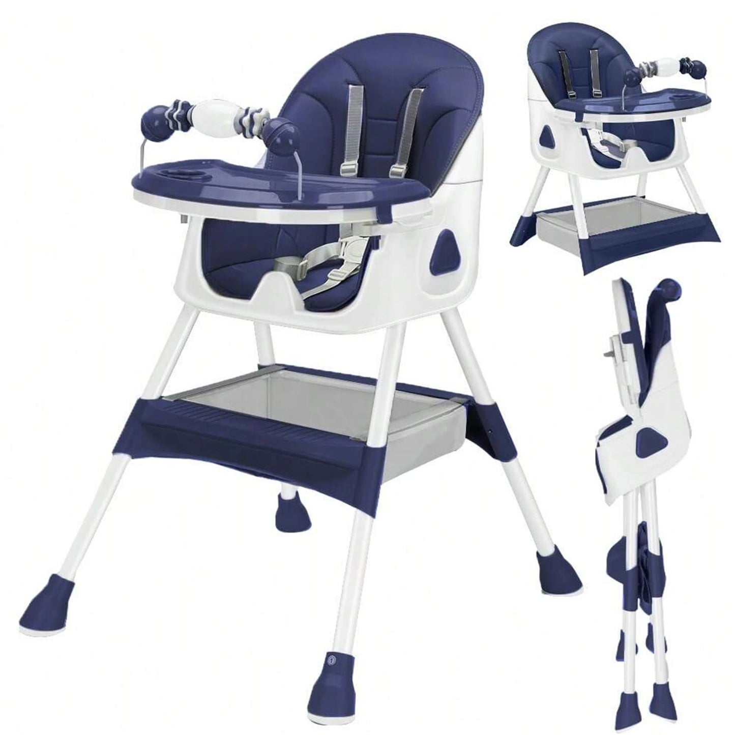 Foldable Baby High Chair, 6 Months Plus, with Large Anti-slip Pad & Toy Rack,, Easy to Clean Feeding
