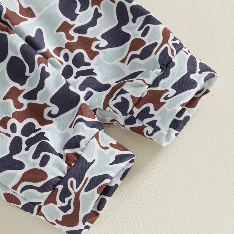 6MO-3T Spring Kids/Baby Boy Outfit Sets, Long Sleeve Duck Embroidery Pullover, Camouflage Pants