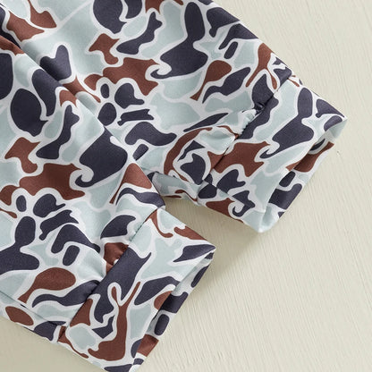 6MO-3T Spring Kids/Baby Boy Outfit Sets, Long Sleeve Duck Embroidery Pullover, Camouflage Pants