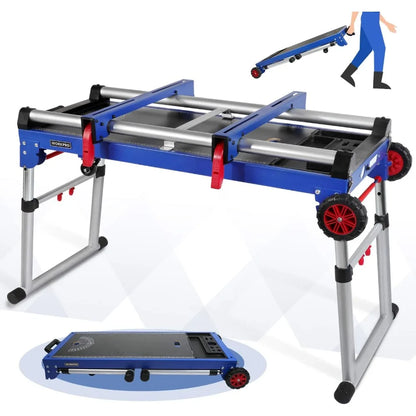 5-in-1 Portable Workbench, Quick Folding Work Table with Miter Saw Stand & Height Adjustable Legs,