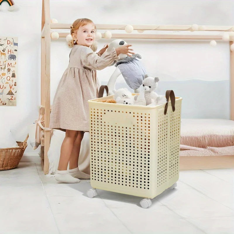 66.5L Foldable Laundry Basket with Wheels - XL Collapsible Storage Bin for Clothes, Toys, Bathroom