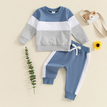 3-24 MO & 3T Boy Pants Set, Long Sleeve, Round Neck Sweatshirt. Drawstring Long Pants Contrast Color Outfits