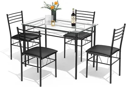 Kitchen Table and 4 Chairs Set with Metal Frame & Padded Seat
