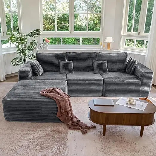 6 Seater Corduroy Boneless Couch Sleeper with Ottoman
