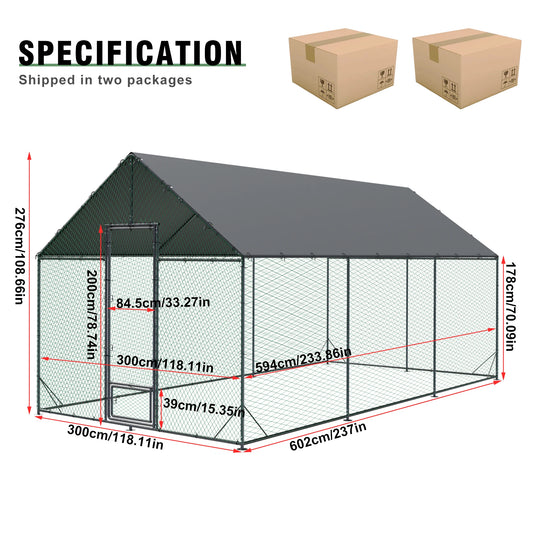 L XL XXL Upgraded Heavy Duty Metal Chicken Coop w/ Cover and Nylon Netting