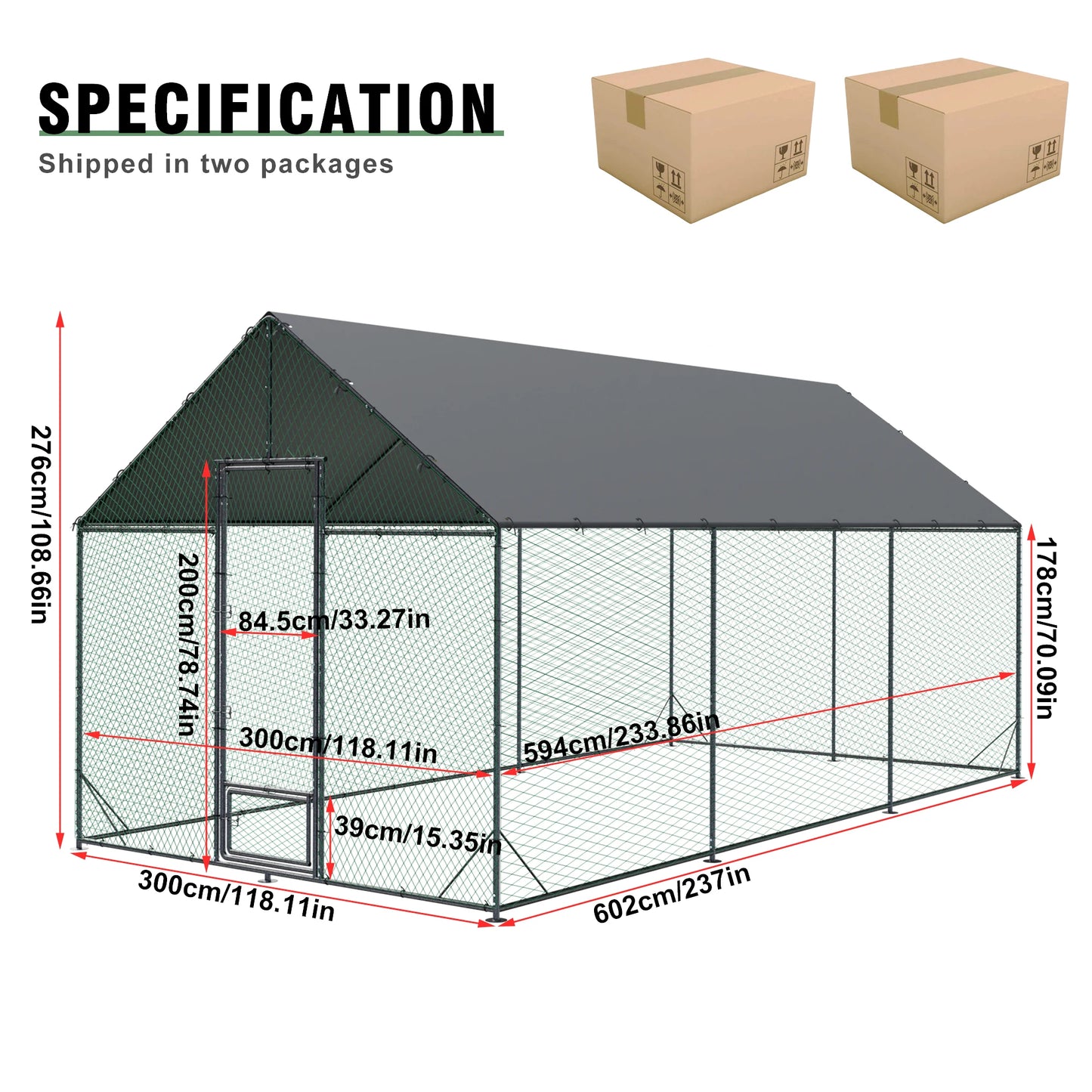 L XL XXL Upgraded Heavy Duty Metal Chicken Coop w/ Cover and Nylon Netting