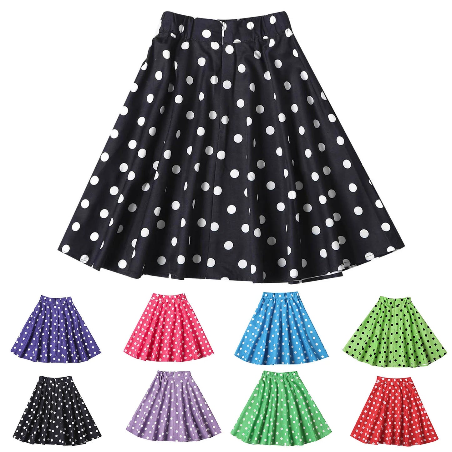 Polka Dot Cotton Skirts Clothes, Elastic Waist