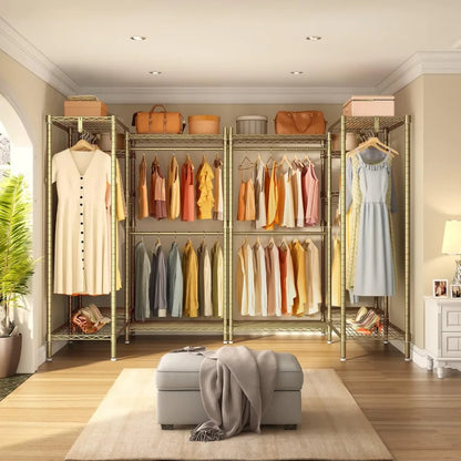 L Shaped Clothes Rack Heavy Duty Clothing Rack for Corner, 5-Tier Wire Garment Racks