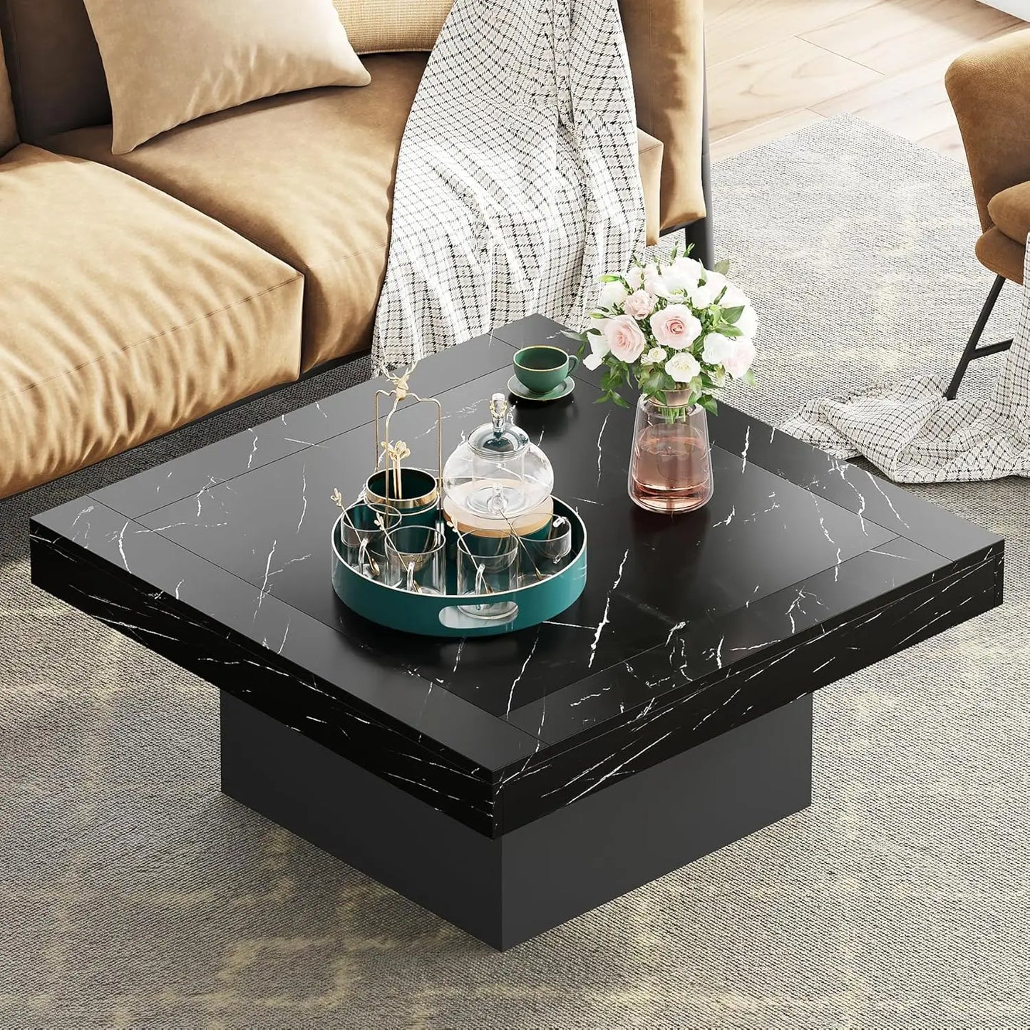 Square LED Coffee Table Engineered Wood