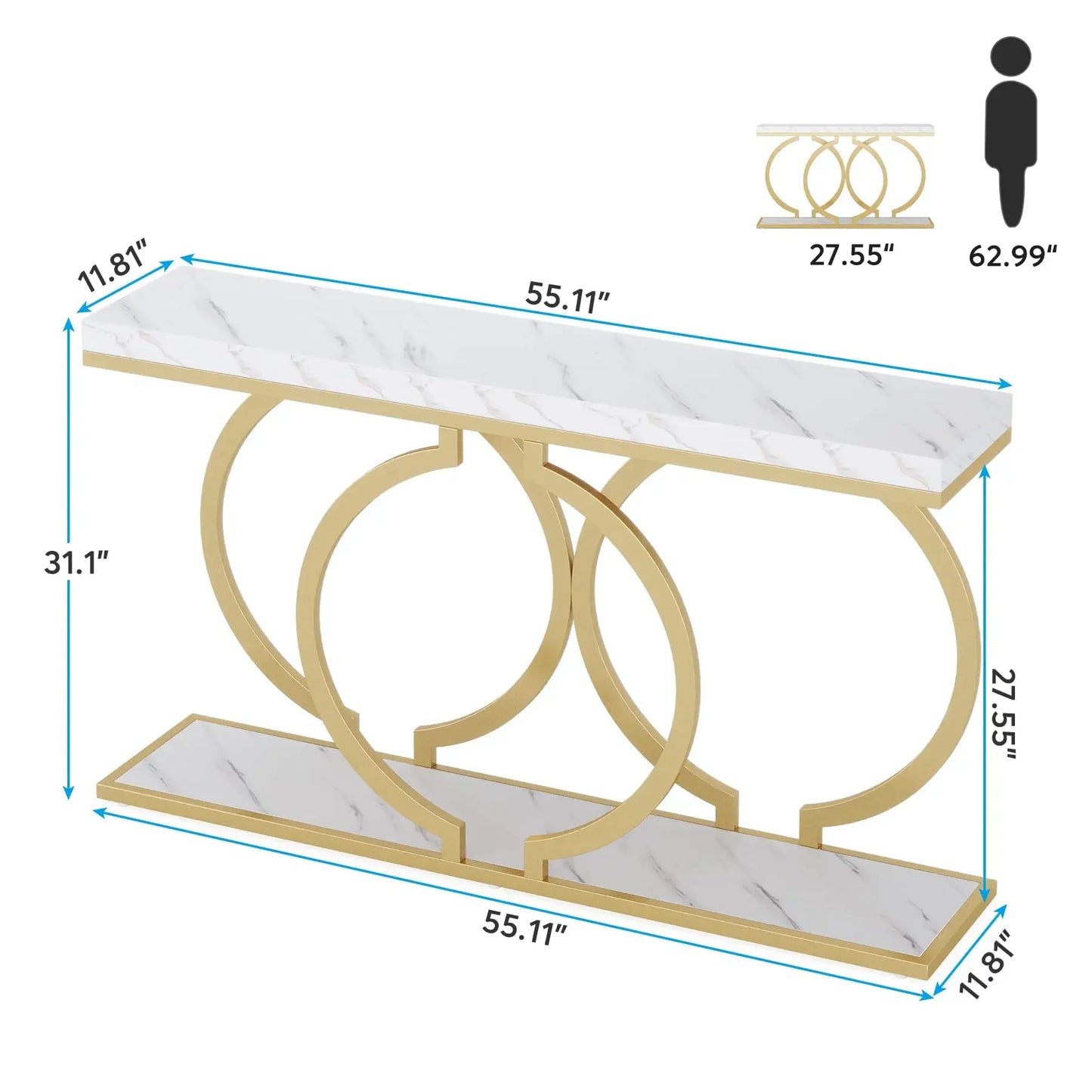 55 inch Gold Console Faux Marble Entryway Table