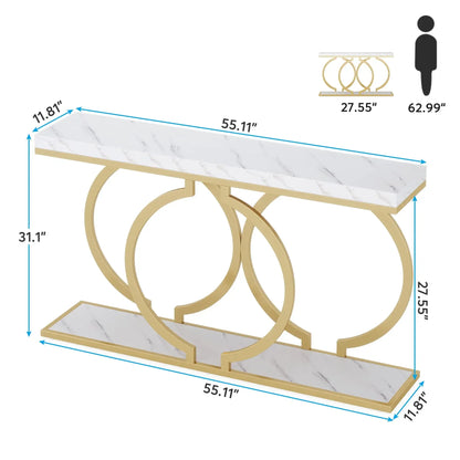 55 inch Gold Console Faux Marble Entryway Table