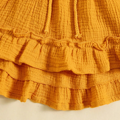 6 MO-4Y Girl Summer Dress, Casual Sleeveless, Square Neck, Belted Dress