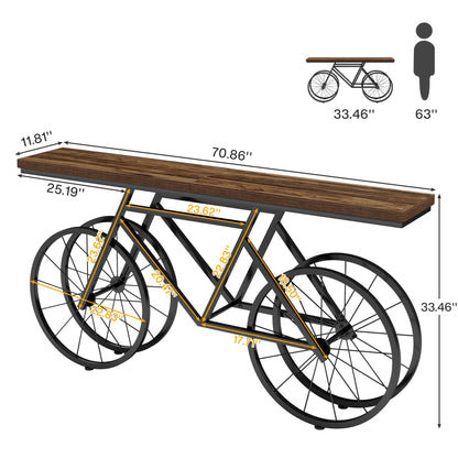 70.9-Inch Narrow Sofa Table with Bicycle Metal Base