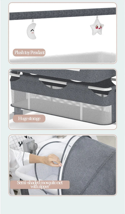 Electric Baby Crib, Bluetooth Luxury Portable, Easy to Clean Travel Bed with Mattress