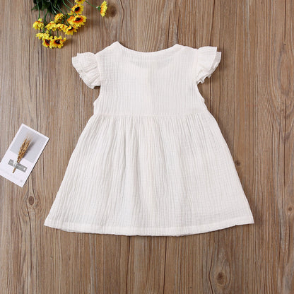 2020-03-31 Lioraitiin 0-6Years Toddler Kid Baby Girl Summer Dress Ruffles Sleeves Cotton Button Pocket Dress Sundress Clothes