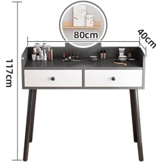 Vanity Desk with Round Mirror and Lights, with Drawers