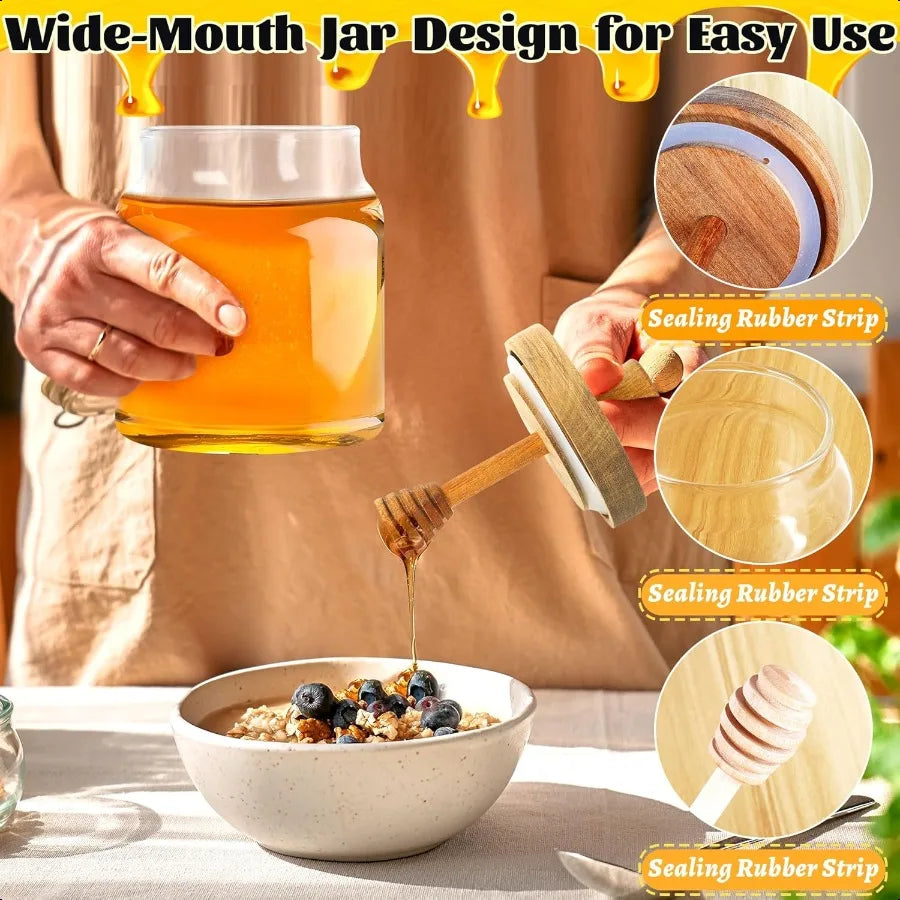 Honey Pot with Dipper and Lid 18oz Glass