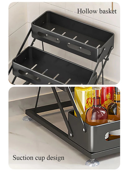 3-Layer Carbon Steel Kitchen Spice Rack Adjustable Height