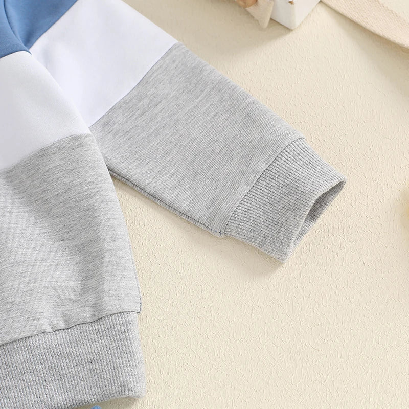 3-24 MO & 3T Boy Pants Set, Long Sleeve, Round Neck Sweatshirt. Drawstring Long Pants Contrast Color Outfits