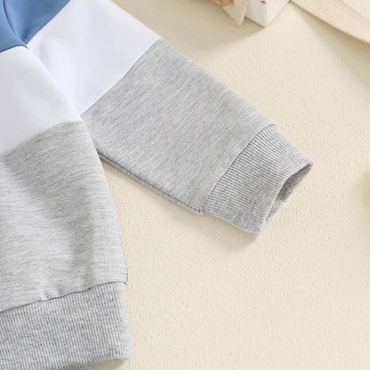 3-24 MO & 3T Boy Pants Set, Long Sleeve, Round Neck Sweatshirt. Drawstring Long Pants Contrast Color Outfits
