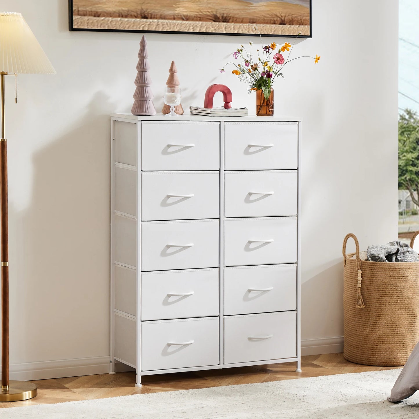 Bedside Table With 10 Fabric Drawers, Steel Frame