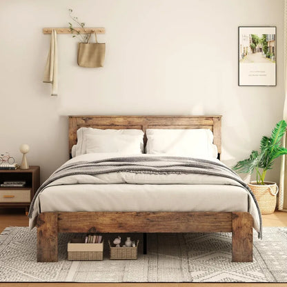 Wood Platform King Bed Frame with Headboard and Wood Slat Support, Noise-Free,Easy Assembly, No Box Spring Needed