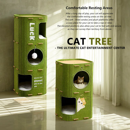 Three-Story Felt Cat Tree, With Scratching Boards And Comfortable Caves