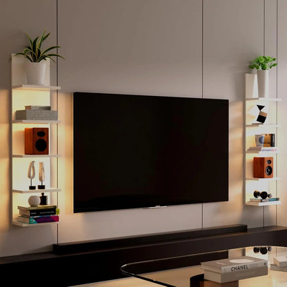 5 Tier Wall Shelf with Light, Wall Mount, Floating Column