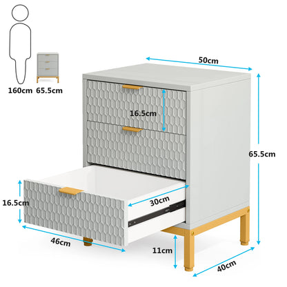 25.78" Tall Bedside Table with 3 Drawers