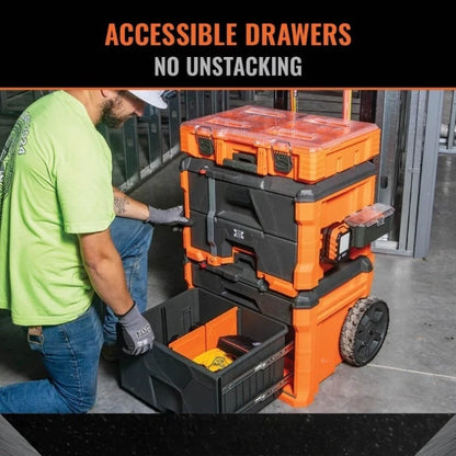 Rolling Drawer Tool Box, Heavy-Duty Double Drawer Tool Organizer, Deep Stackable Set