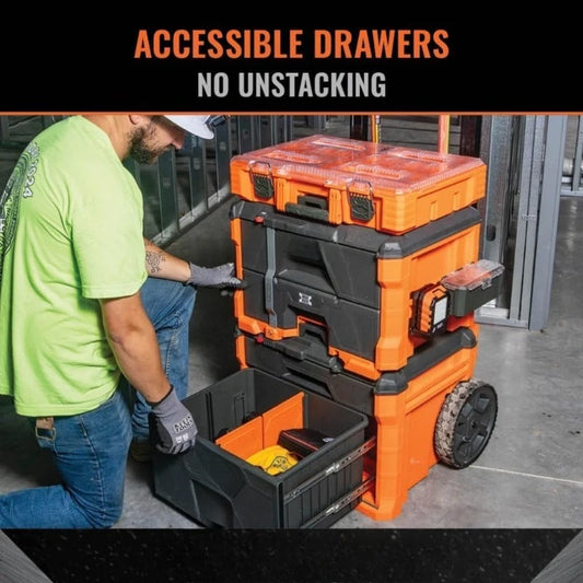 Rolling Drawer Tool Box, Heavy-Duty Double Drawer Tool Organizer, Deep Stackable Set