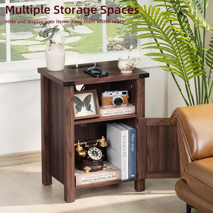 18 Inch Side stand with Charging Station and USB Port, Magnetic Door & Open Shelves