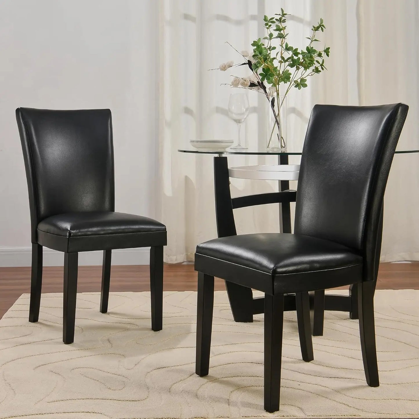 Set of 2 Faux Leather Upholstered Side Chairs w/Solid Wood Legs