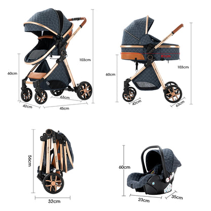 Lightweight Baby Stroller 3 in 1 Multifunctional High Landscape Baby 4 IN 1 Strollers with Isofix