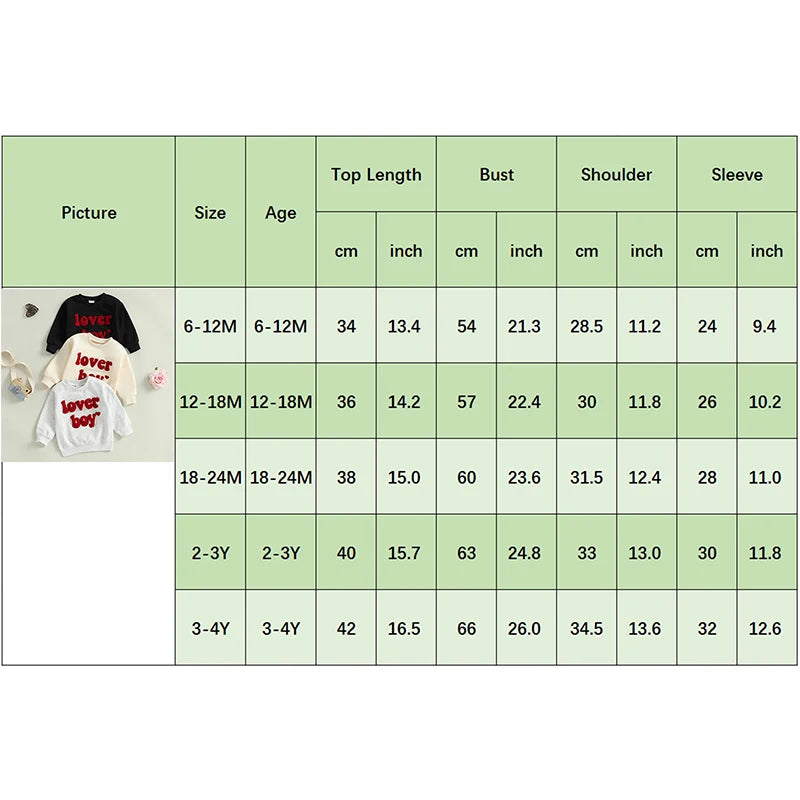 Toddler/Baby Boys Valentine's Day Sweatshirts, Long Sleeve, Crew Neck, Letter Embroidery