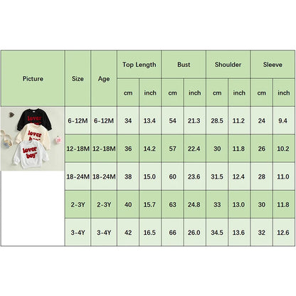 Toddler/Baby Boys Valentine's Day Sweatshirts, Long Sleeve, Crew Neck, Letter Embroidery