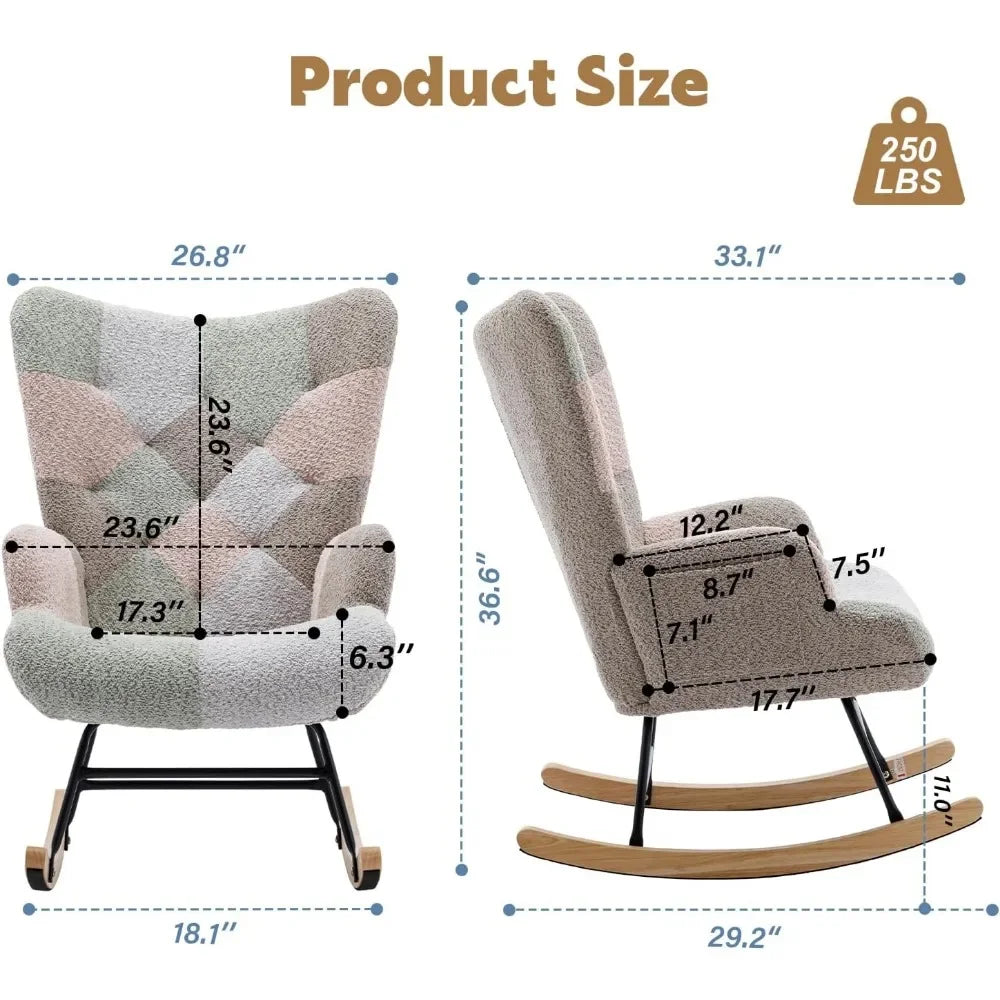 Chair Teddy Upholstered Glider Rocker Rocking Accent (11 colors)